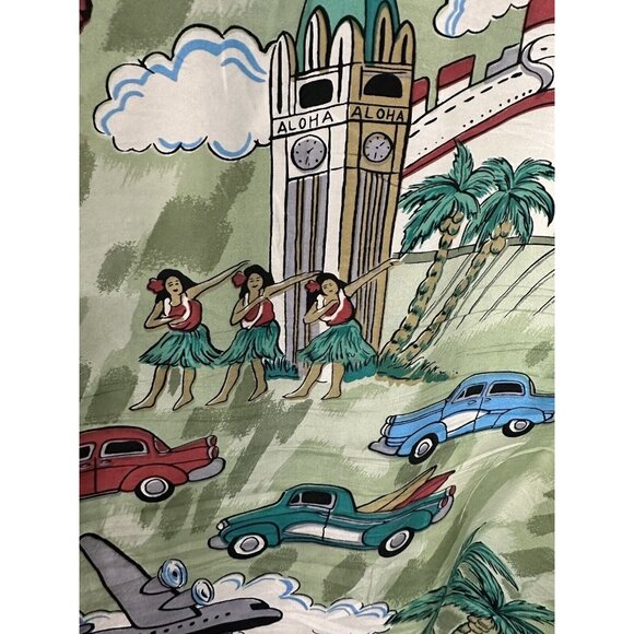 Hawaiian Shirt Silk Traders XL Short Sleeve Cars Hula Girl Dance Hawaii USA - Picture 8 of 8